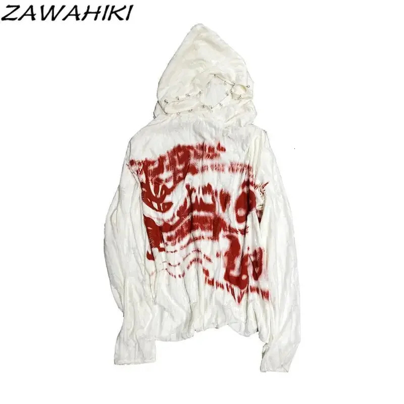 Korean Top Female Fashion American Y2K Dark Punk Hole Chic ed Hoodies Women Letter Print Loose Streetwear Sweatshirt 250805