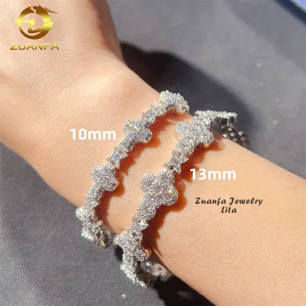 Iced Out Jewelry 925 Sterling Silver GRA Certificate Diamond Moissanite Cuban Link Chain Cross Bracelet