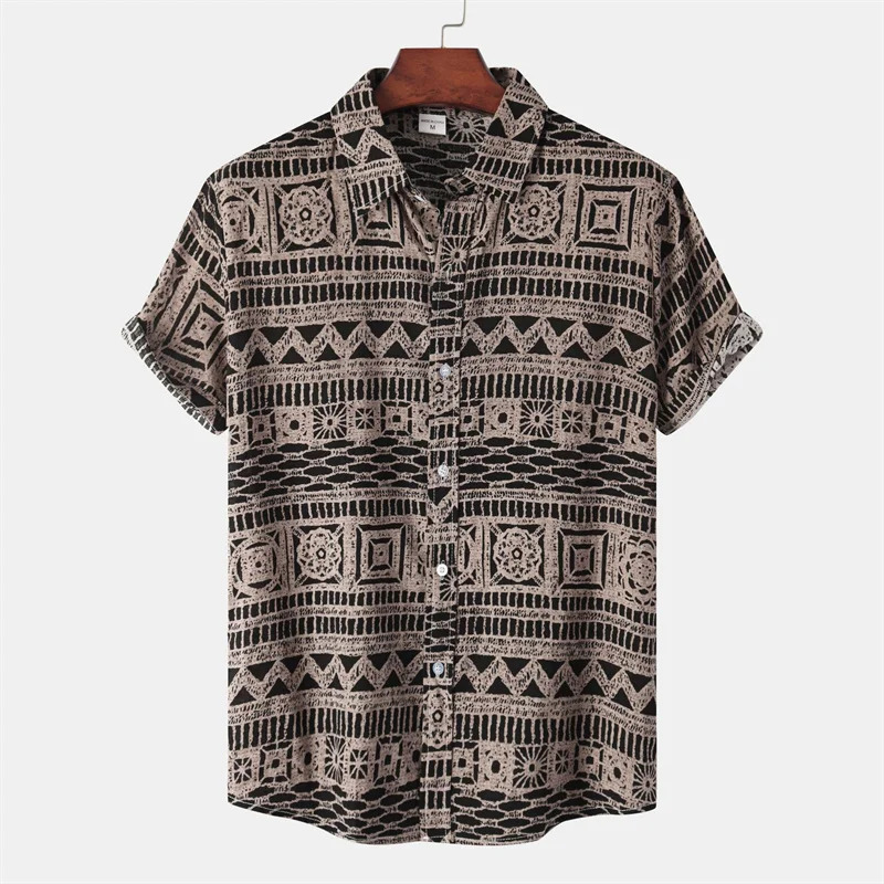 Retro Geometric Texture 3d Print Hawaiian Shirt Men Summer Short Sleeves Tops Beach Harajuku Street Lapel Blouse Male Clothes 250807