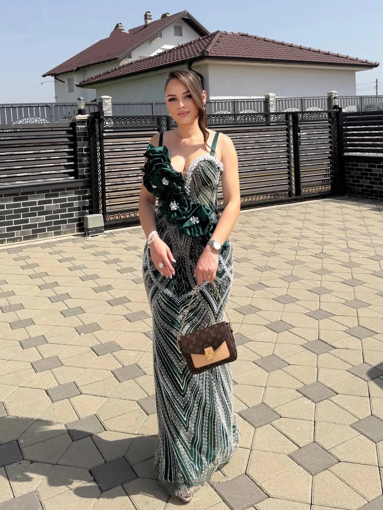 Fancy Pearls Evening Dresses Spaghetti Straps Prom Dress Ruffle Sequins Beading Sleeveless Lace Up Mermaid Party Gowns Vestidos De Noche Plus Size