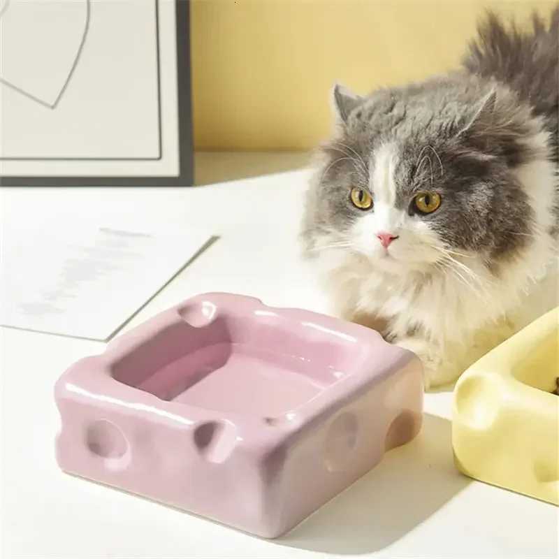 Cartoon Creative Cheese Shaped Rice Pet Ceramic Bowl Safe and Non-toxic Anti Knock Non-slip Bowl for Dog Cat Y250806