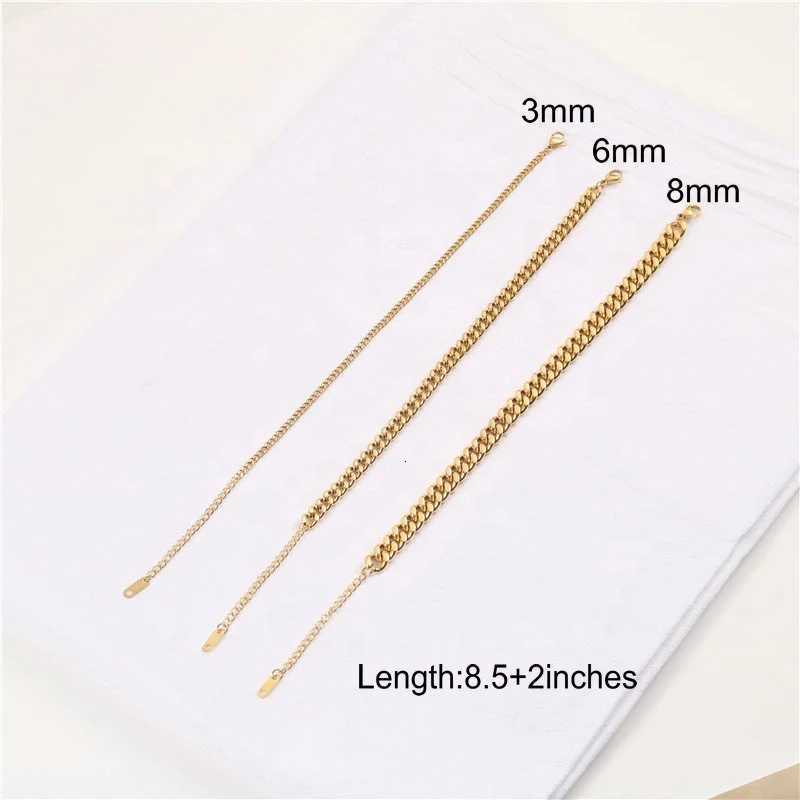 Gold Plated 316L Stainless Steel Stacking Chain Anklets For Women 3mm 6mm 8mm Punk Miami Cuban Chain Anklet Foot Jewelry Y250805