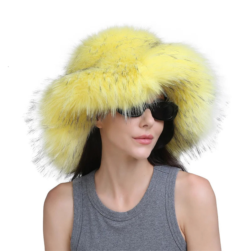 Fluffy Faux Fur Fisherman Hat For Women Winter Hats Plush Ear Protection Cap Windproof Warm Female Panama Caps Solid Bucket Hats 250806