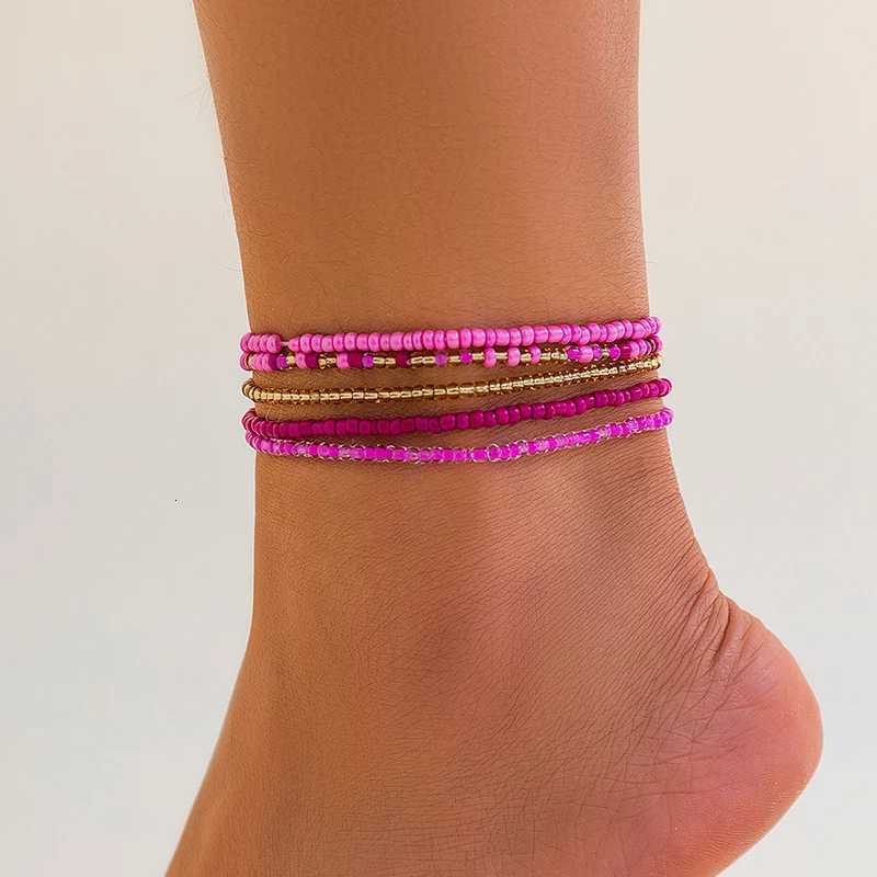 5pcs/set Boho Anklet Multi-layer Colorful Beads Chain Ankle Summer Charm Sandals Barefoot Beach Foot Bridal Jewelry A65 Y250805
