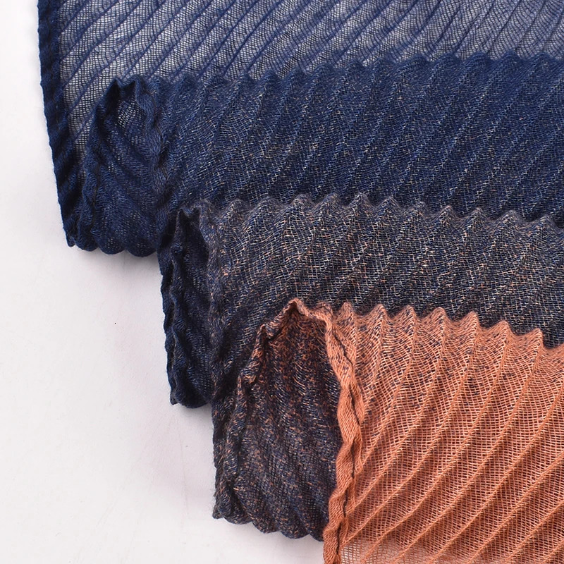 Autumn and Winter High Quality Balinese Yarn Twill Wrinkled Long Scarf Breathable Pleated Wrapped Shawl 250805