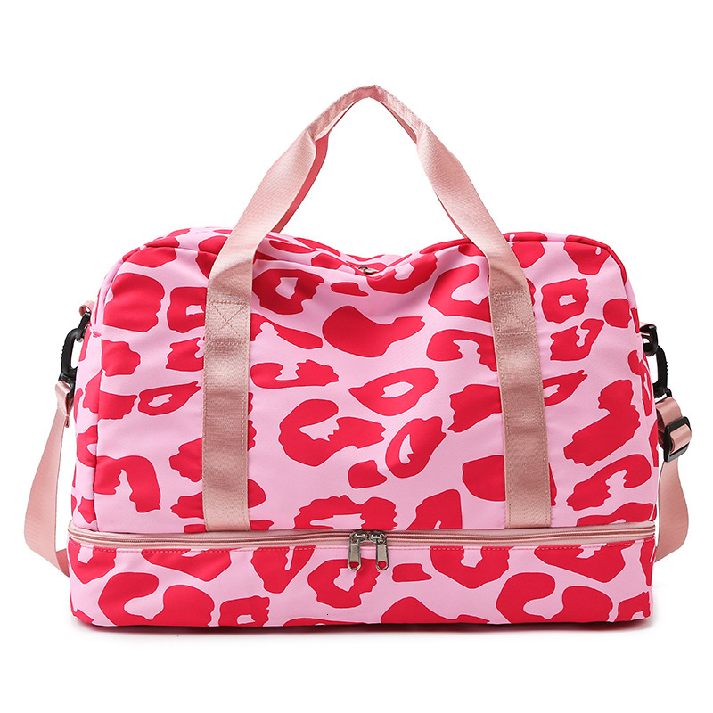 New Sports Fiess Leopard Print Oxford Cloth Lage Fashionable Portable Short Trip Handheld Travel Storage Bag For Women