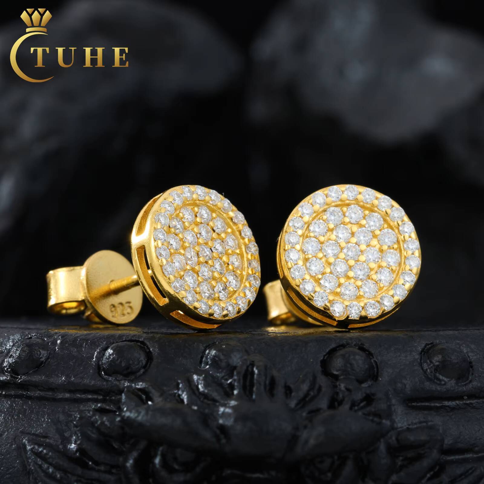 Wholesale Mens Fashion Custom Color 925 Sterling Silver 4 Rows VVS Moissanite Diamond Round Geometric Stud Earrings