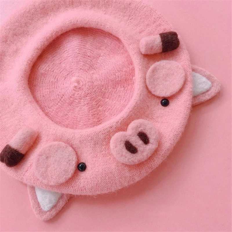 Womens beret hat cute pink piggy hat autumn and winter wool warm girl hat outdoor newsboy hat wholesale walking hat XJ250807