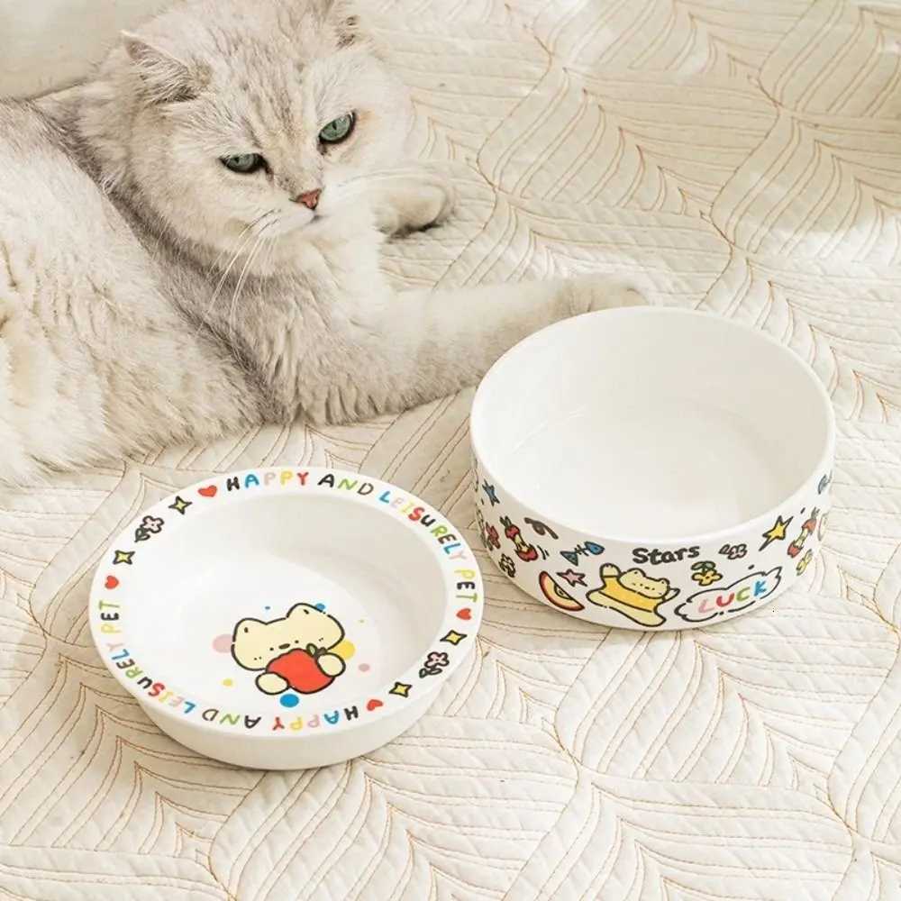Anti-Tip Design Ceramic Cat Bowl Cartoon High Temperature Resistance Dog Drinking Water Bowl Cervical Protection Cat Food Bowl Y250806