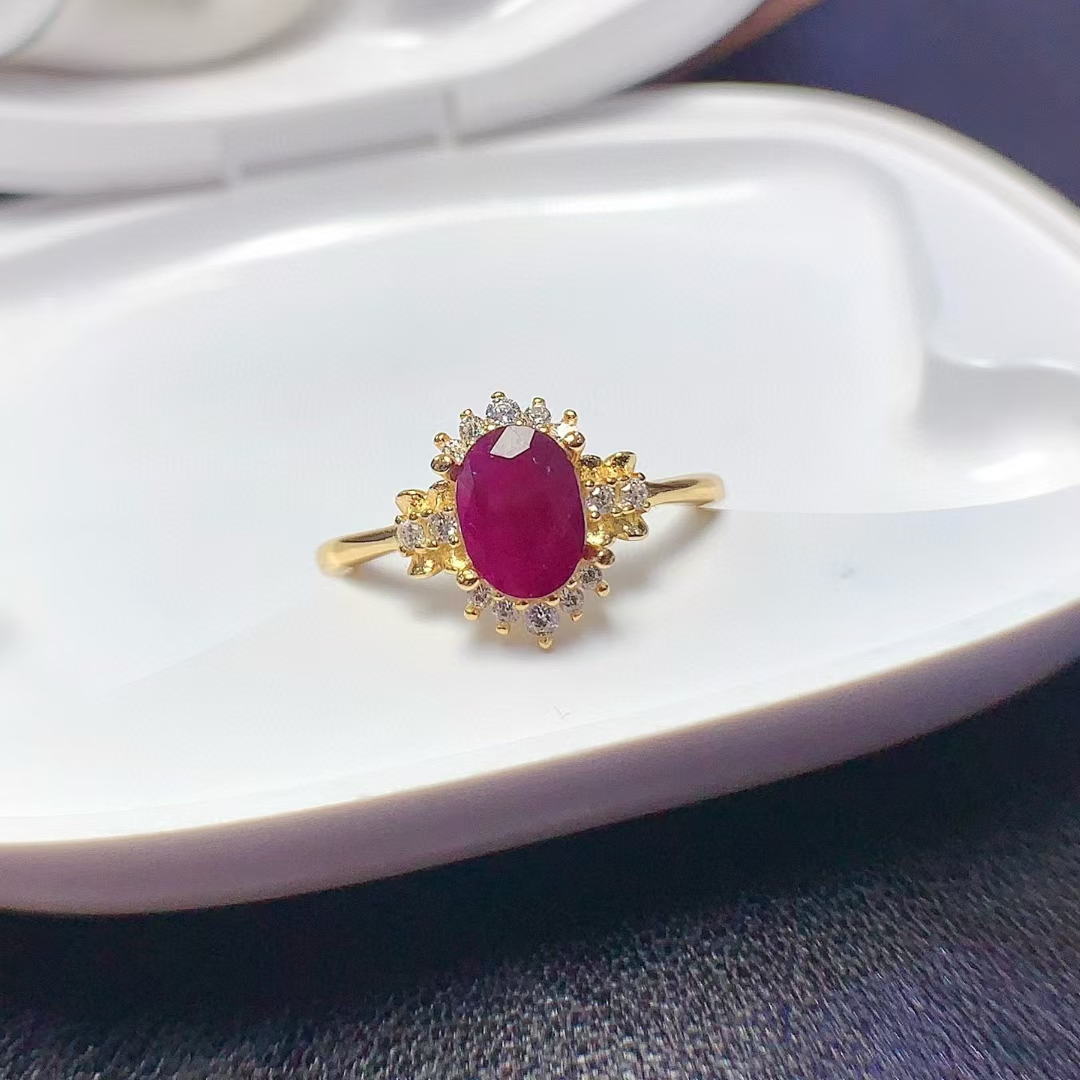 Genuine Ruby Ring with side stones 5mm*7mm 0.7ct Natural Ruby 925 Silver Jewelry July birthstone ring for women
