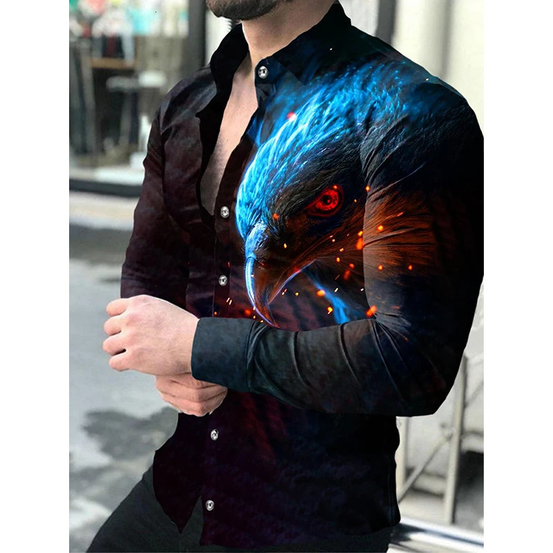 Funny 3D Lion Print Men Longsleeved shirt Fashion Animal Pattern TShirt Casual Lapel Loose Tops Mens Social Shirt y2k Clothes 250807