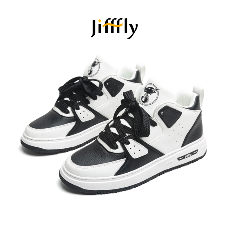 Jifffly Fashion Matching High-Top Breadboard Men, Black and Panda Color White Shoes for Height Increase, Couple's Trend Brand