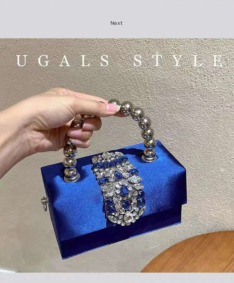 Satin Square Box Women Handbag Crystal Shiny Rhinestones Dia Evening Wedding Party Clutch Purse Crossbody Bag