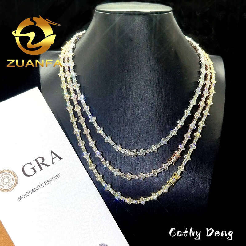 Ready Shipping 3mm New Style Hip Hop Bracelet Sier Vvs Tennis Moissanite Chain Women mens Necklace