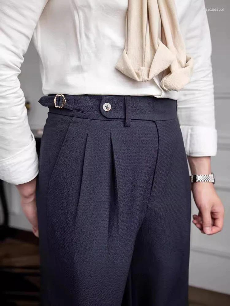 Men's Pants Naples Style Trousers Mens Casual Solid Color Pleated High Waist 2025 Spring Fall Trendy Slim Fit Straight