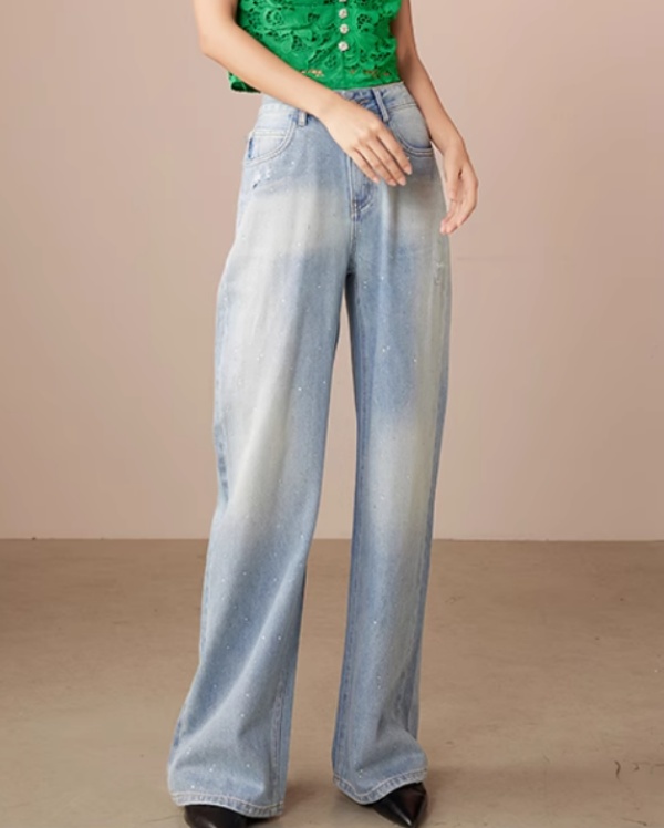 Women's Straight Leg Jeans High Waisted Wide Leg Loose Microelastic Boyfried Trendy Long Denim Pants 6113641