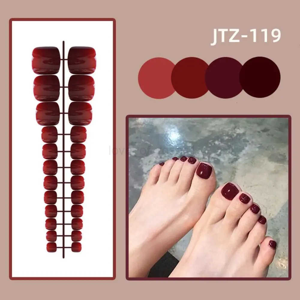 24Pcs New Detachable Solid Color Fake Toe Nails Full Cover Wearable False Toenails Bright Manicure Press-on Nails Women Manicure Z250807