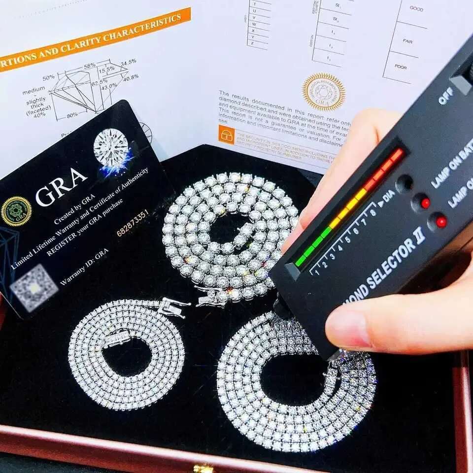Passed the 100% dia testSterling Sier Vvs Moissanite Iced Out Chain Dia Chains for Women Men Necklace