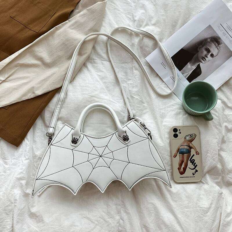 Brand Spider Web Embroidery Thread Women's Shoulder Handbag Leather Crossbody Designer Spoof Bat Bag Female Purse