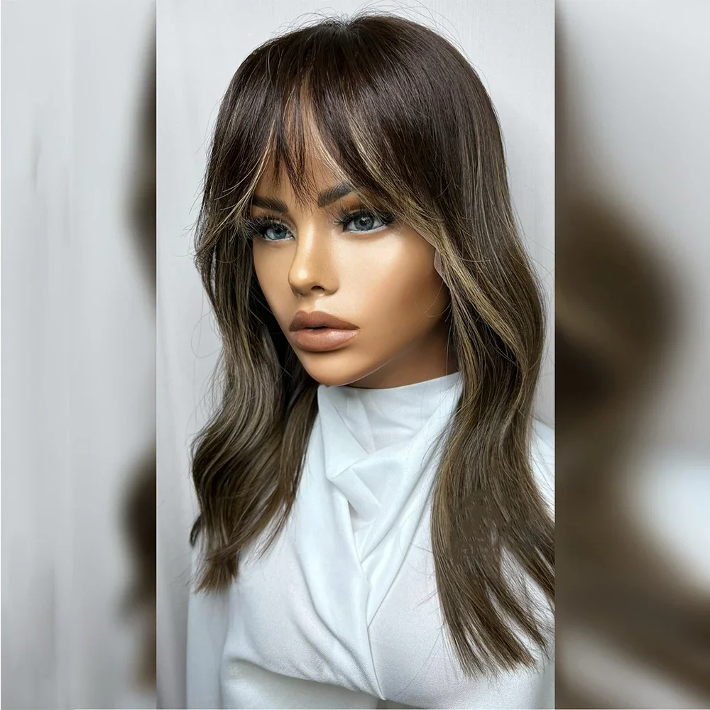 Natural Highlight Blonde bob 14 inch Long Wave full lace front Human Hair With BabyHair Bangs HD Lace European Hair