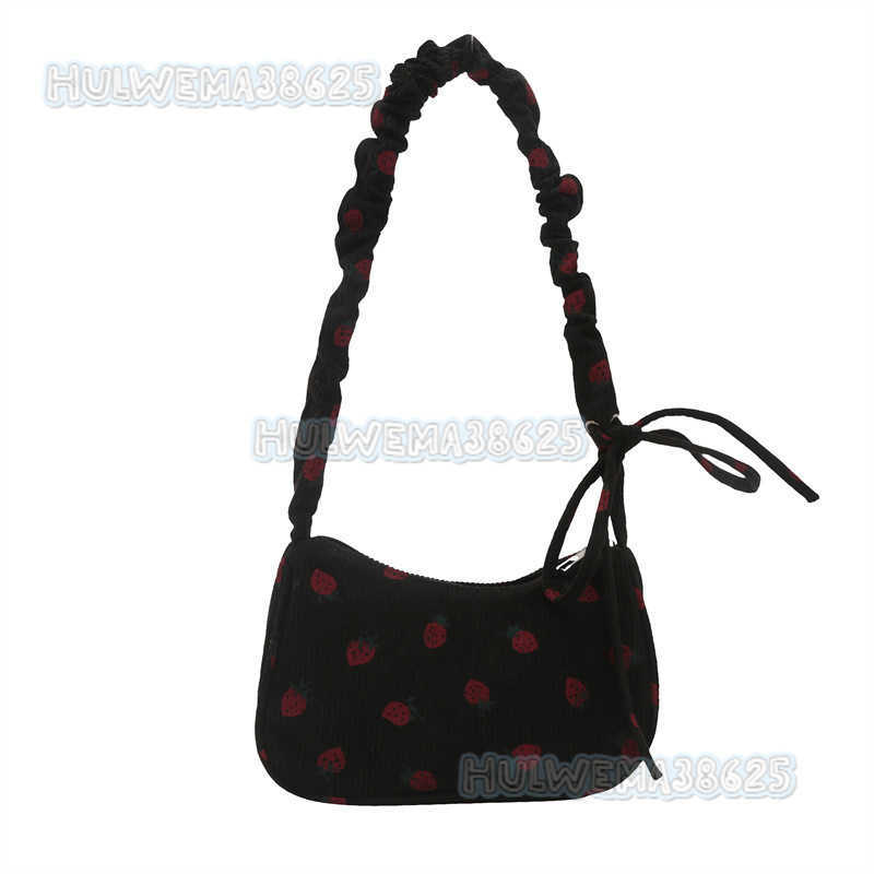 Cute Strawberry Small Bag for Women 2024 New Trendy Versatile Underarm Bag Celebrity Fashion Corduroy Shoulder Bag H250806