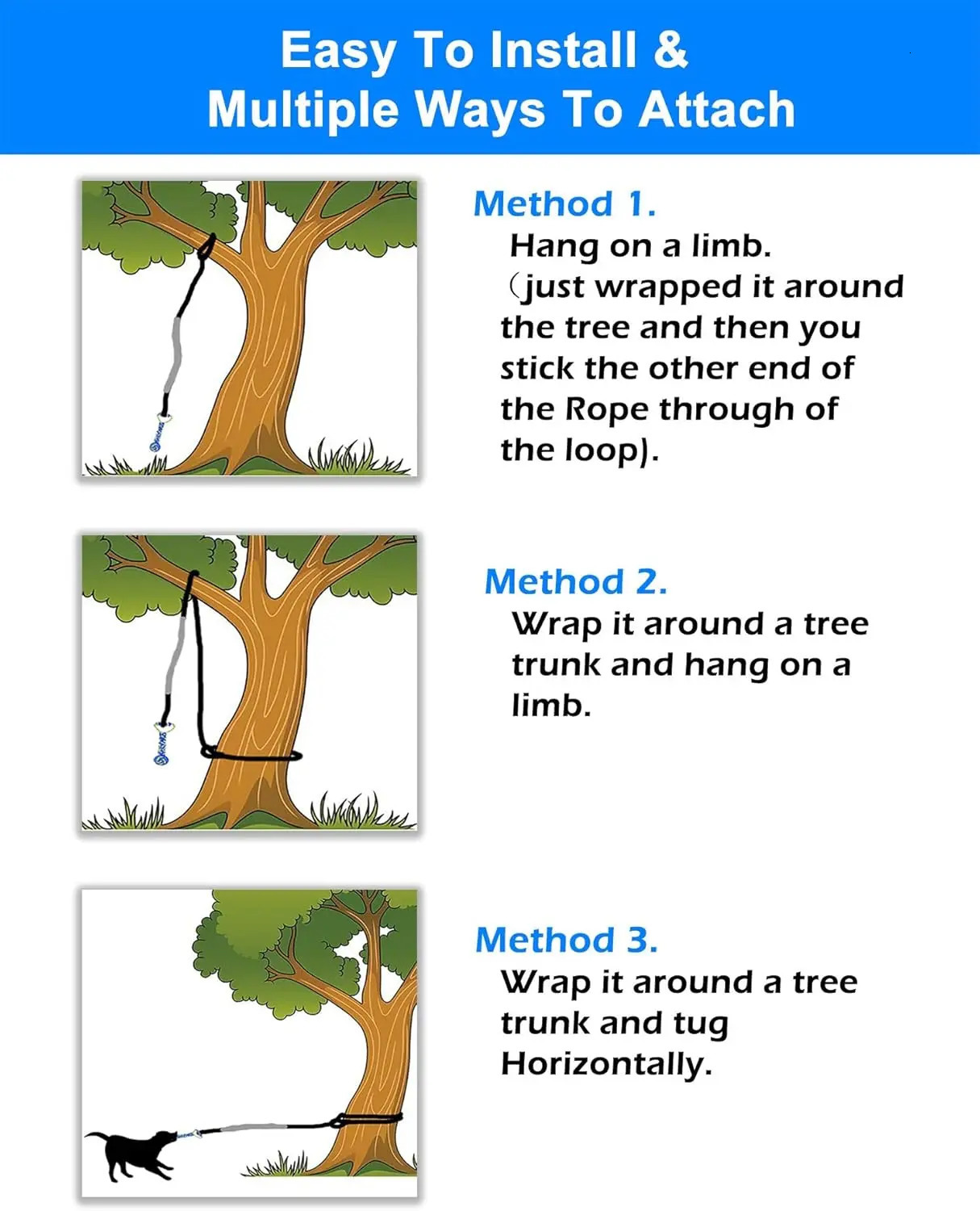 Outdoor Bungee Tug Toy Dog Toy Hanging from Tree for Small to Large Dogs Interactive Exercise Play Cord Tether with Chew Rop 250804