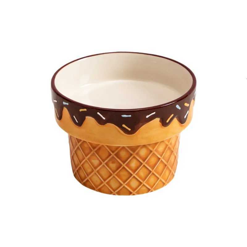 Ice Cream Cat Bowl Ceramic Cat Food Bowl Big Mouth Protection Cervical Neck Dog Bowl Hight Foot Pet Feeder Y250806
