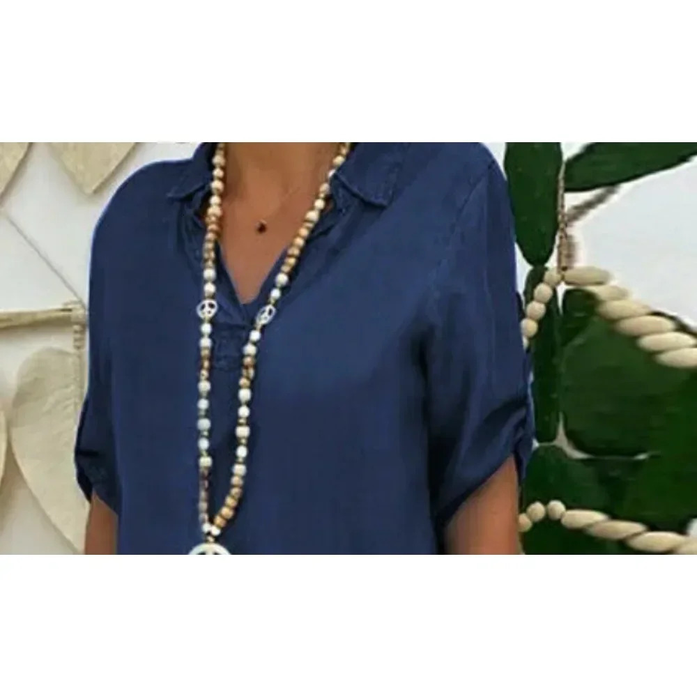 Large Size Womens L5XL Plus Summer Denim Short Sleeved Fashionable Dress Casual Solid Color Lapel 250807