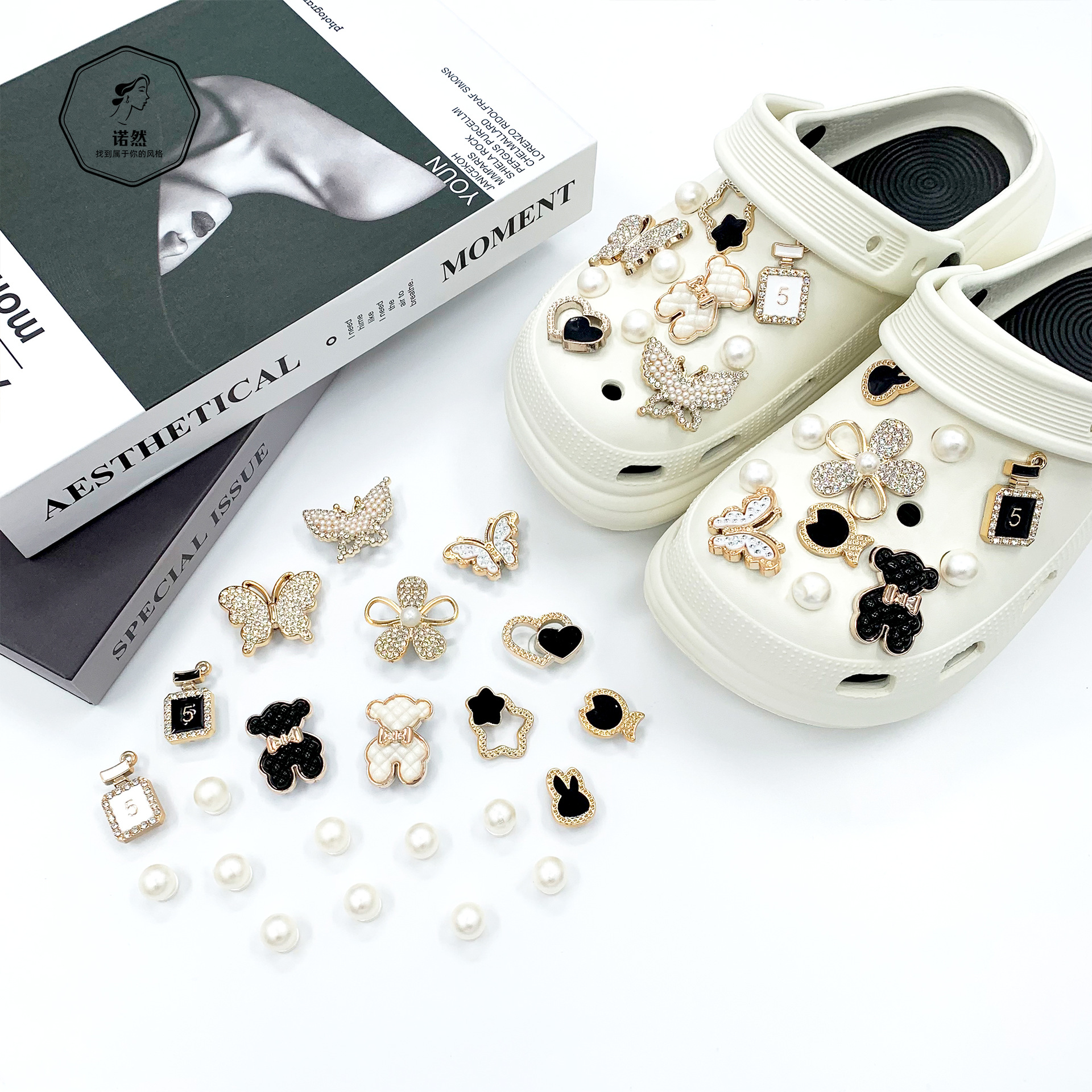 rhinestone bear chain heart shoe decoration set fashionable DIY shoe accessories suitable for sandals and chlorine ABS material Z250402