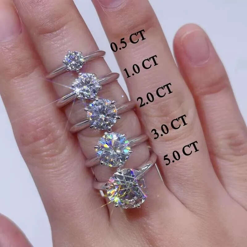 Ready to Ship Engagement Solitaire Dia 6 Prongs Sier Moissanite Ring