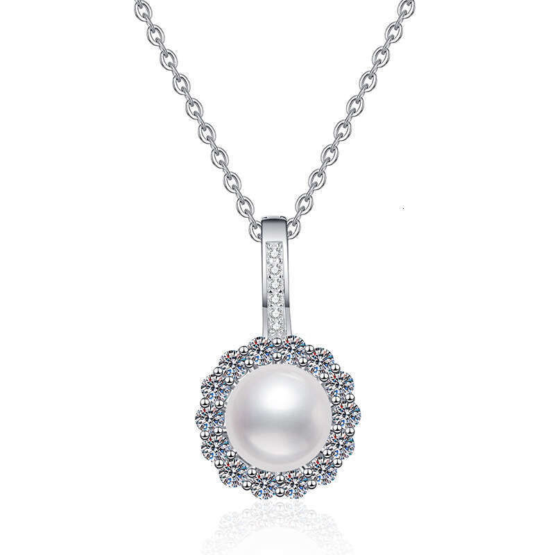 Iced Out VVS Moissanite Necklace Natural Freshwater Pearl Suower Versatile Pendant