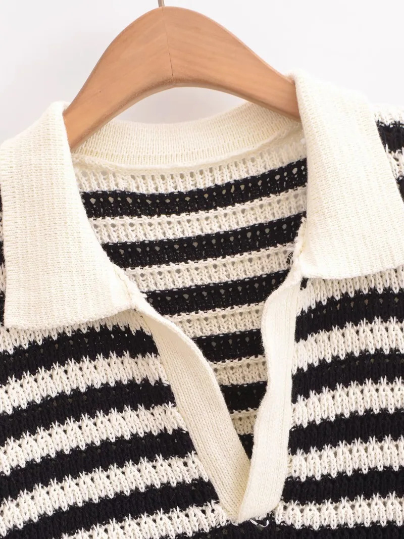 TRAFZR 2025 Womens Striped Knit Cotton TShirt Polo Collar Short Sleeve Casual Spring Summer Daily Street Weekend Wear 250729