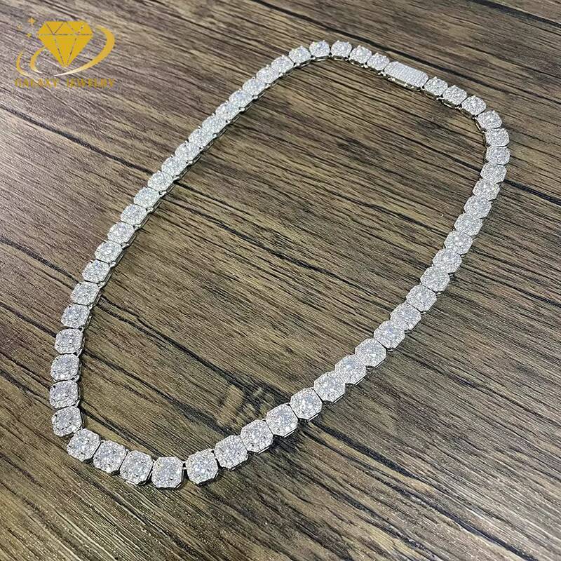 Hot Selling Hip Hop Jewelry 10mm Cluster Tennis Chain 925 Sterling Silver Certified VVS Moissanite Iced Out Diamond Tennis Chain