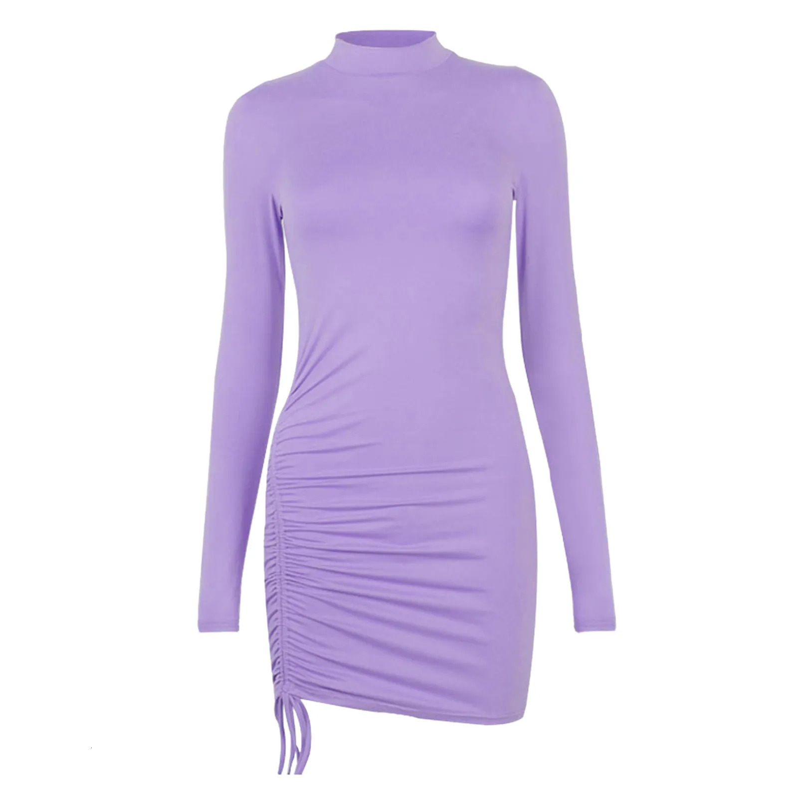 Female Dresses Outfits WomenS Dress Long Sleeve Solid Color Drawstring O-Neck Tight-Fitting Vestidos De Fiesta Elegantes 2025 250728