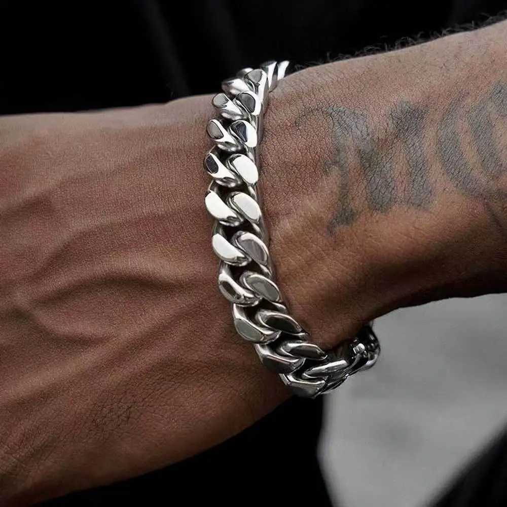 9MM Width 316L Stainless Steel Encrypted Cuban Chain Bracelet For Men Fashion Hip Hop Party Accessories Boyfriend Gift 19/21CM W250807
