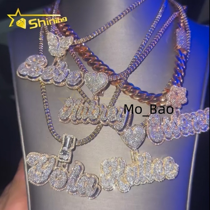 Custom Name Mossanite Pendant Iced Out Pendant VVS Moissanite Letter Pendant Silver 925 Gold Plated Hip Hop Jewelry