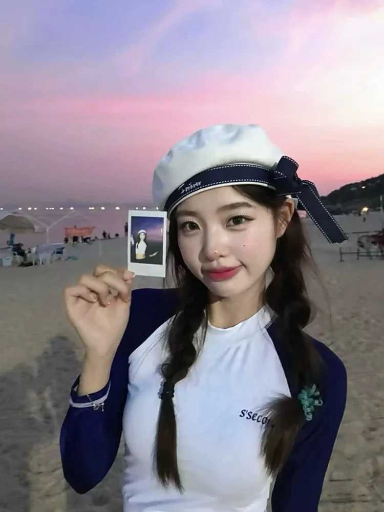 Japanese School Style Cute Beret Summer Lightweight Sailor Hat Black White Preppy Uniform C Kaii Fashion Accessory XJ250807