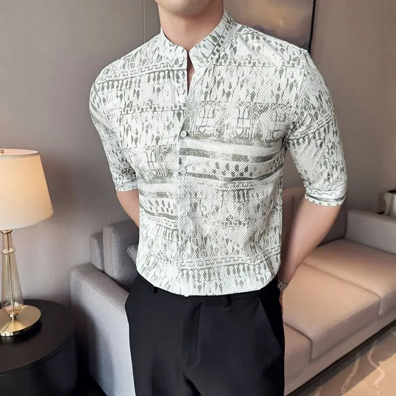 Men Casual Printed Short Sleeve Shirt Summer Stylish And Elegant Top 250807