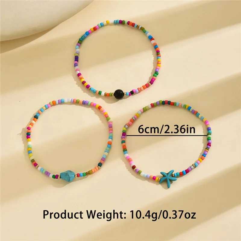 3pcs/set Irregular Turquoise Starfish Anklets for Women Rainbow Beads Pearl Pendant Foot Chains Beach Jewelry Summer Accessories Y250805