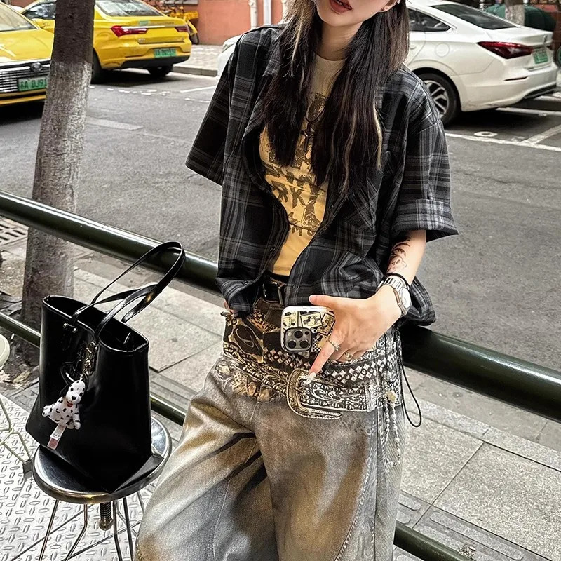 Womens Fashion Straight Printed Casual Denim Pants Arrival Female Wideleg Jeans Trendy Trousers 250807