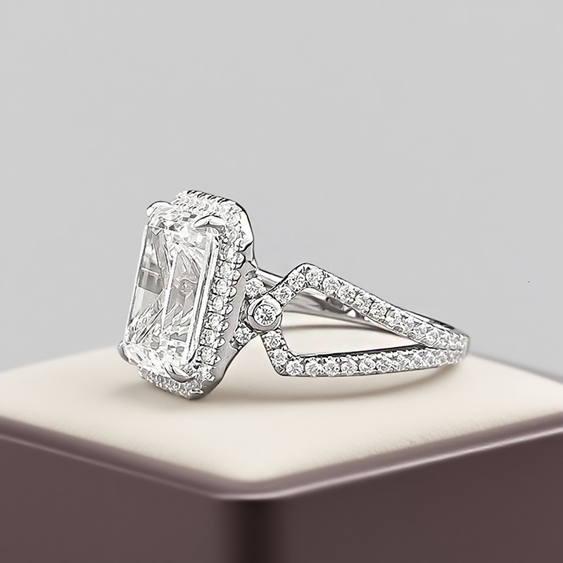 Hui Zhi Wing Jewelry S Silver Rectangular Pagoda Car Flat High Carbon 6 Luxurious Cluster Full mond Ring