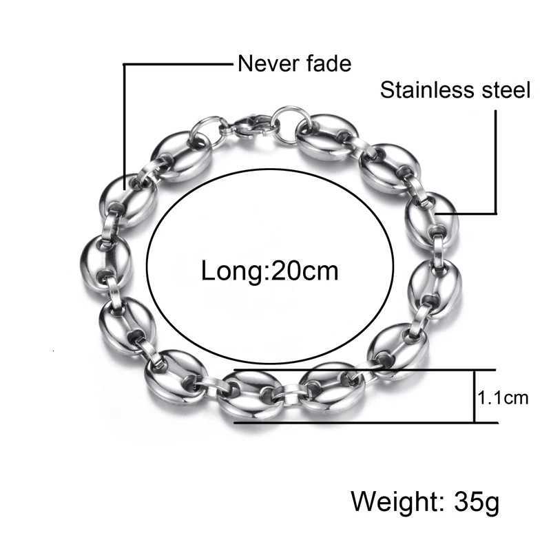 11MM Width Stainless Steel Coffee Beans Link Chain Bracelets Chain for Men Jewelry Silver Color W250807