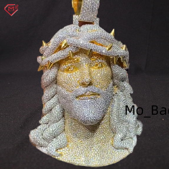 Hip Hop Moissanite Jesus Pendant Two Tone 925 Silver Fully Iced Out 3D Moissanite Pendant