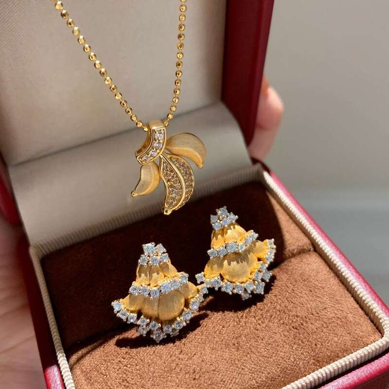 New Chinese Style Brushed Dia-Encrusted Christmas Tree Earrings Necklace Exquisite Niche Elegant Luxurious Versatile Jewelry Set