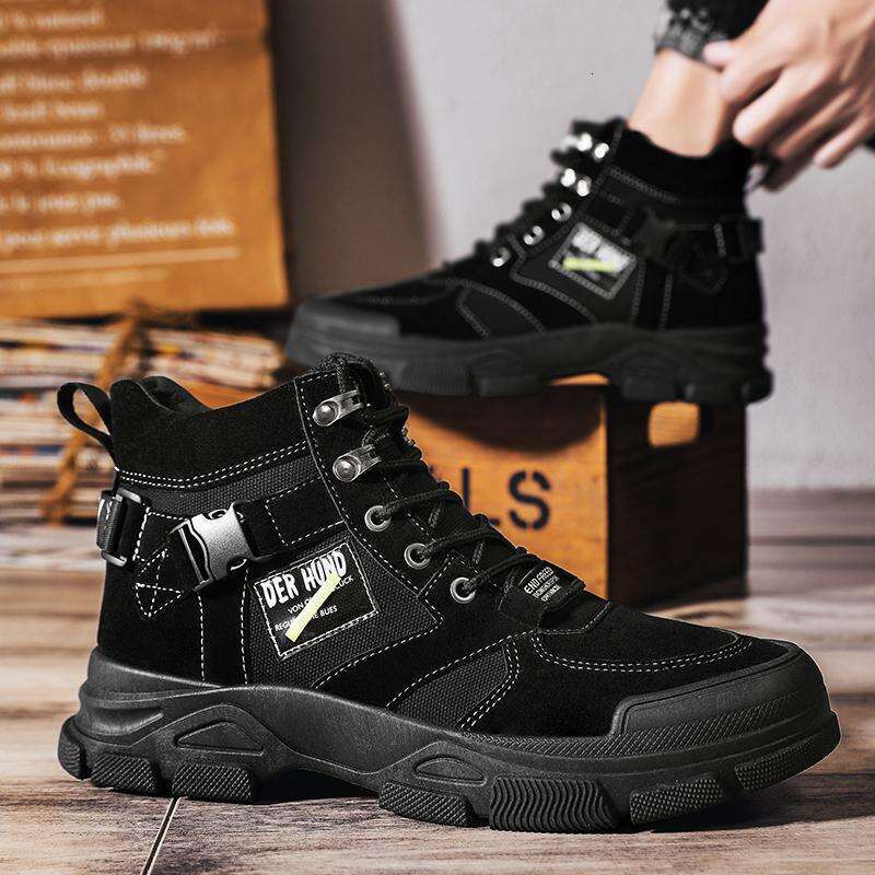 Autumn Men's NEW Anti-Scald Welding Canvas Pure Black Dirt-Resistant High-Top Martin Boots Thick Sole Non-Slip Construction Site Safety Shoes for