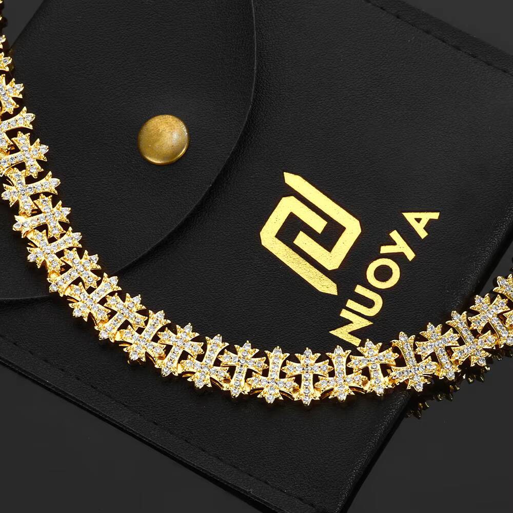 11MM Iced Out Diamond Chain Necklace Gold Plated Cross Design Bling Moissanite Fine Jewelry Gift for Women