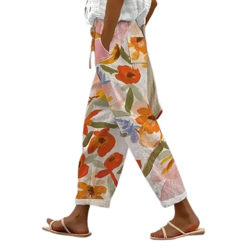 Plus Size 1XL5XL Womens Summer Fashion Printed Straight Pants Vacation Style Trousers 250805