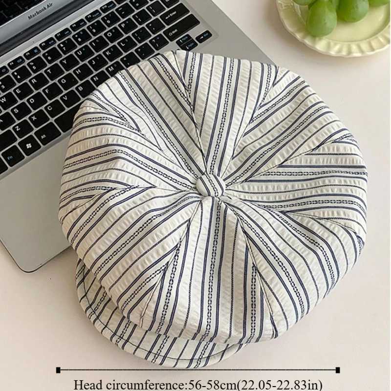 New Spring Summer Striped Berets Thin Y2k Octagonal Hat Casual Sunscreen Painter Cs Female XJ250807