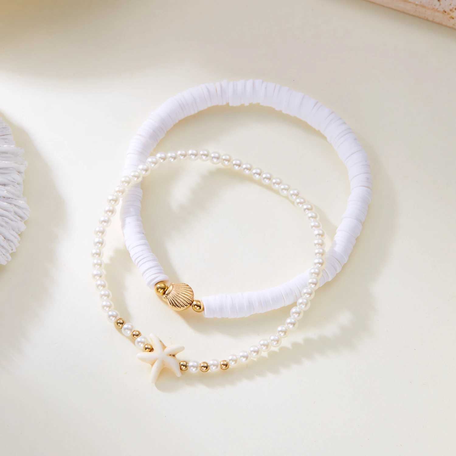 Multilayer Starfish Shell Polymer Clay Anklets for Women Handmade Rice Beads on the Leg Summer Barefoot Beach Jewelry Y250805