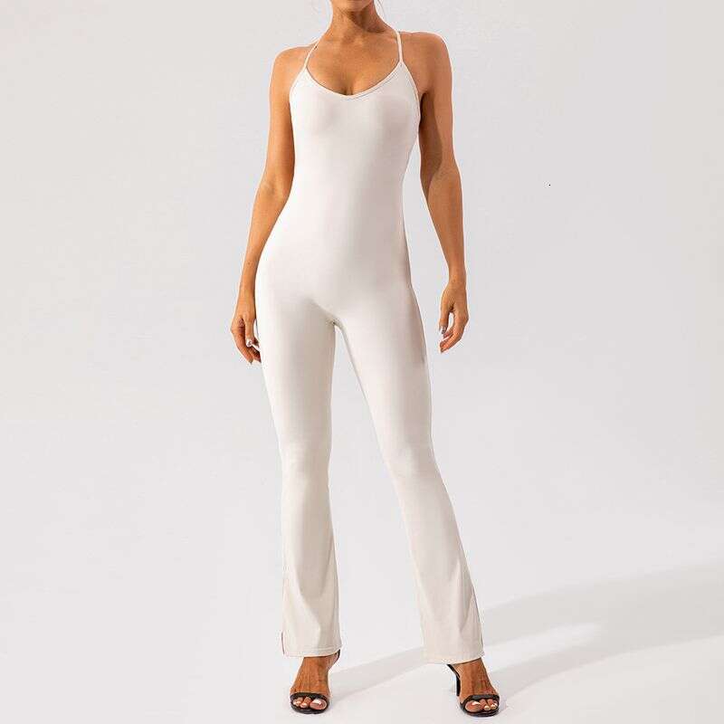 Lazyzoom Ins New Style High Elasticity Fiess Adjustable One-Piece Flared Pants Sports Yoga Outfit Set